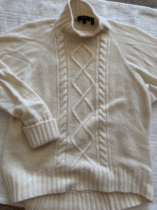 Theory Sweaters - Theory Ivory Cable-Knit Turtleneck Sweater